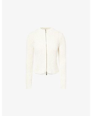 ME+EM Zip-Up Bouclé Cotton-Knit Cardigan - White
