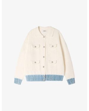 Sandro Denim-Hem Button-Down Knitted Cardigan - White
