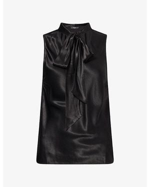 Rails Poppy Neck-Tie Satin Blouse Top - Black
