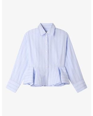 Sandro Striped Peplum-Hem Cotton Shirt - Blue