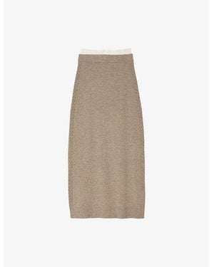 Sandro Contrast-Trim Wool And Cashmere Midi Skirt - Natural
