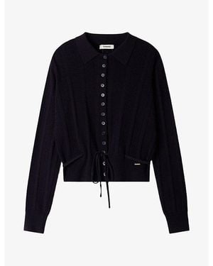 Sandro Pointelle-Knit Tie-Waist Wool-Blend Cardigan - Black