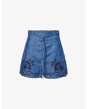 Zimmermann Aster Embroidered Denim Shorts - Blue