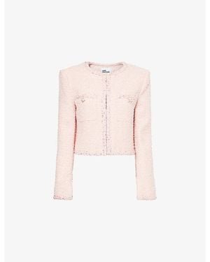 Self-Portrait Sequin-Trim Boxy-Fit Boucle Jacket - Pink
