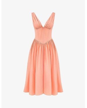 House Of Cb Emmelina Plunge-Neck Corset Stretch Cotton-Blend Midi Dress - Pink