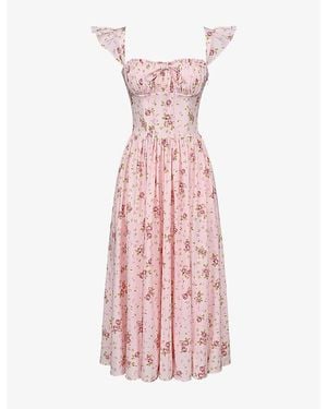 House Of Cb Livia Floral-Print Stretch-Cotton Midi Dress Xs (A-C Cup) - Pink