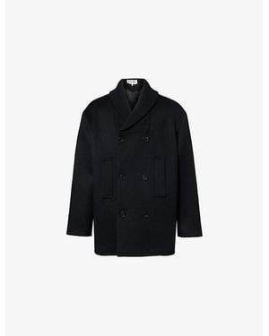 Loewe Ribbed-Collar Double-Breasted Brushed Wool Coat - Black