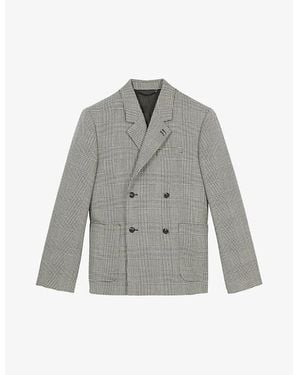 The Kooples Houndstooth Double-Breasted Wool Blazer - Grey