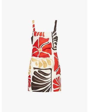 SIR. Julietta Leaf-Print Linen Mini Dress - Red