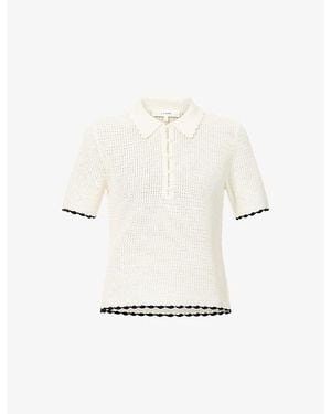 FRAME The Daybreak Crochet Stretch-Knit Polo Top - White