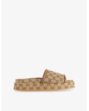 Gucci Clarice Gg Canvas Platform Sandals - Natural