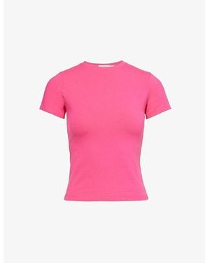 GOOD AMERICAN Round-Neck Short Sleeves Stretch-Cotton T-Shirt - Pink