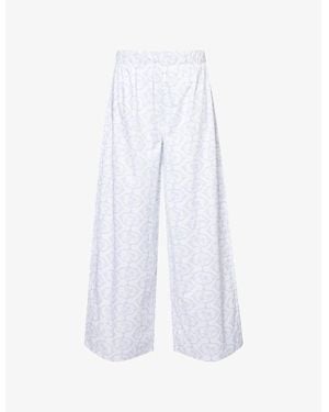 Lounge Underwear Floral-Print Cotton Pajama Bottoms - White