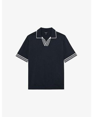 Reiss Poole Striped-Trim Stretch-Knit Polo Shirt - Blue