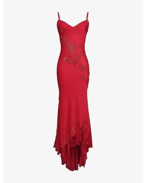 House Of Cb Anastelle Hand-Beaded Satin Maxi Dress - Red