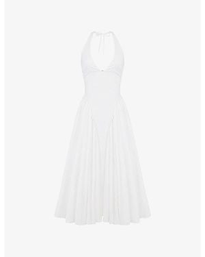 House Of Cb Marilyn Halter Stretch-Cotton Midi Dress - White
