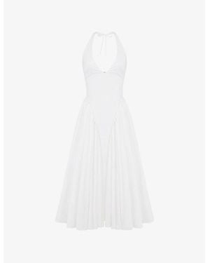 House Of Cb Marilyn Halter Stretch-Cotton Midi Dress - White