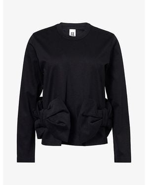 Noir Kei Ninomiya Oversized-Bow Long-Sleeve Cotton Top - Blue