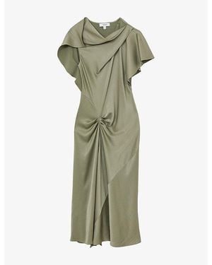 Reiss Sasha Drape-Detail Satin Midi Dress - Green