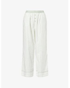Lounge Underwear Mistletoe Pin-Striped Cotton Blend Pajama Bottoms - White