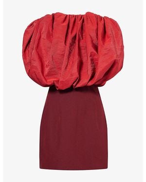 Magda Butrym Puffed-Bodice Fitted Silk-Blend Mini Dress - Red