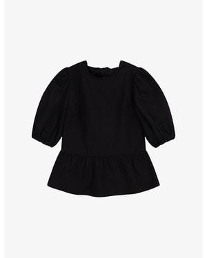 OMNES Tiana Puff-Sleeve Cotton Top - Black
