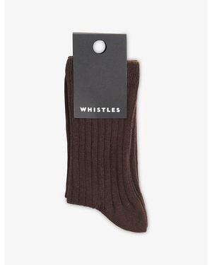 Whistles Classic Ribbed Stretch-Cotton Socks - Brown