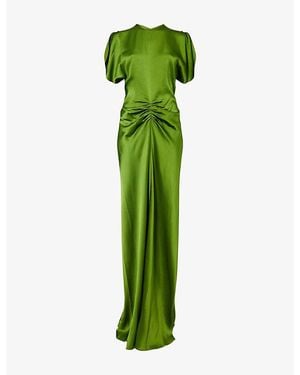 Victoria Beckham Isabella Gathered-Waist Satin Maxi Dress - Green