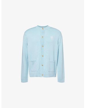 Acne Studios Embroidered-Logo Patch-Pocket Knitted-Wool Cardigan - Blue