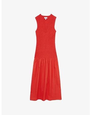 Reiss Annabel Shirred Cotton Midi Dress
