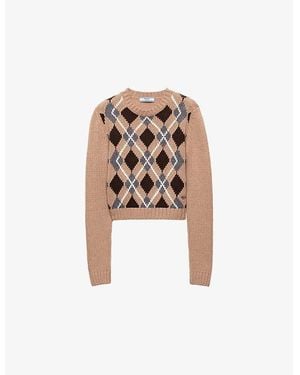 Prada Crewneck Jacquard-Knit Cashmere Sweater - Pink
