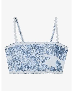 Reiss Mila Cropped Linen Top - Blue