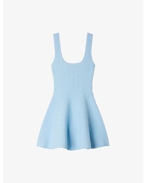 Sandro Bead-Embellished Flared Knitted Mini Dress - Blue