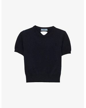 Prada Triangle Cut-Out Cashmere Crew Neck Knitted Top - Blue