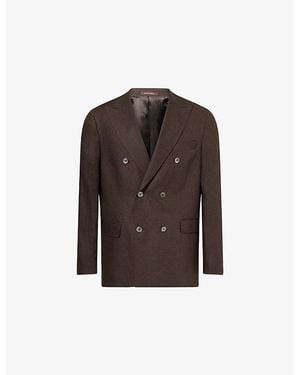 Oscar Jacobson Farris Double-Breasted Linen Blazer - Brown