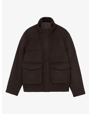 Reiss Fasten Faux Fur-Collar Wool-Blend Jacket - Black