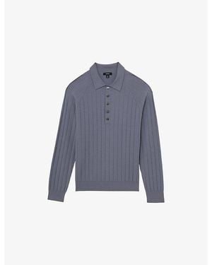 Reiss Dillingham Half-Button Ribbed Knitted Polo - Blue