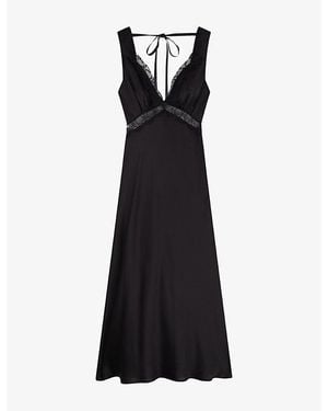 OMNES Aurelia Lace-Trim Satin Maxi Dress - Black