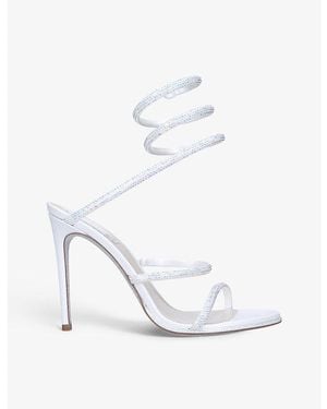 Rene Caovilla Cleo Crystal-Embellished Leather Heeled Sandals - White