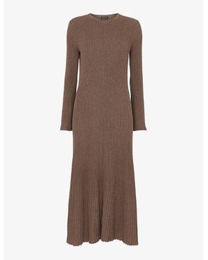 Whistles Willow Ribbed Cotton-Cashmere Knitted Midi Dress - Brown
