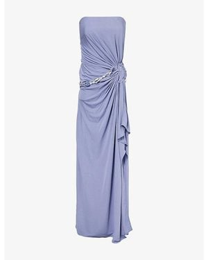 Christopher Esber Crystal Cable Strapless Jersey Maxi Gown - Purple