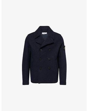 Stone Island Felted Double-Breasted Wool Jacket - Blue