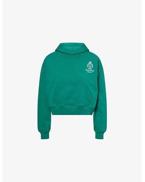 Sporty & Rich Tennis Logo-Embroidered Cotton-Jersey Hoody - Green