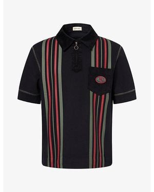 Nicholas Daley Contrast-Stripe Corduroy-Trim Cotton Polo Shirt - Black