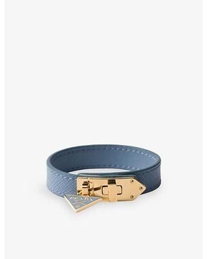 Prada Logo-Charm Leather Bracelet - Blue