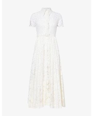 Mona Alshebil Semi-Sheer Belted Lace Maxi Dress - White