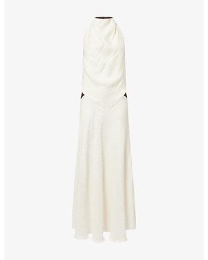 Siedres Jeanne Halterneck Jacquard Satin Maxi Dress - White