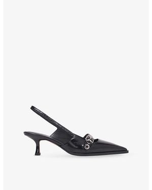 Maje Eyelet-Embellished Leather Slingbacks - Black
