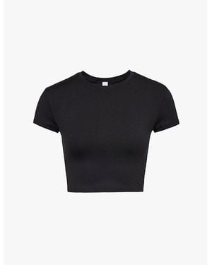 Alo Yoga Alosoft Finesse Round-Neck Stretch-Woven T-Shirt - Black