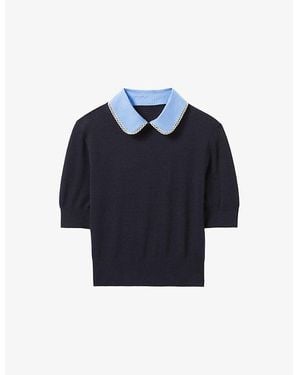 Claudie Pierlot Detachable-Collar Short-Sleeved Knitted Top - Blue